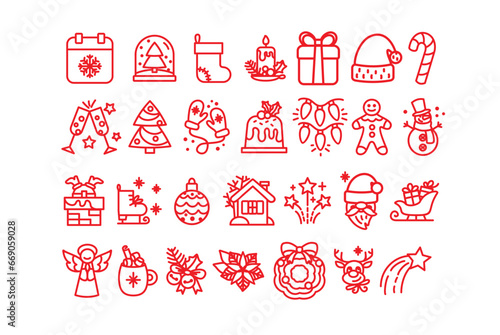 Christmas icon set. Christmas traditional attributes. Vector.