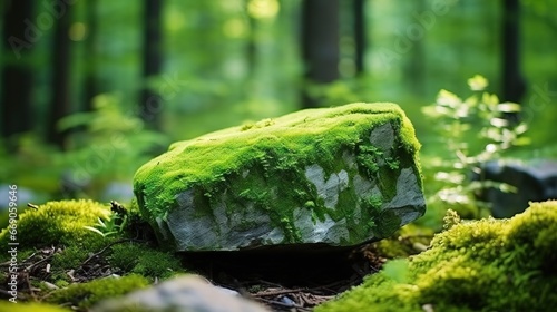 Green moss on the rocks In a forest that is fertile Nature background with copy space for your design.