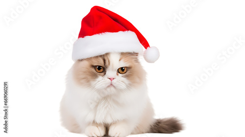 cat wearing a santa hat png, christmas concept, isolated on white background 