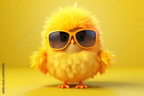 Fluffy yellow chick. Bird baby small. Generate Ai