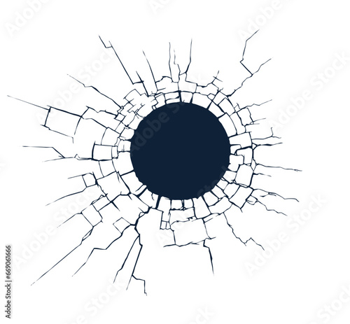 A circular image of a hole with circular cracks around it