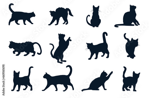 A set of silhouettes of different cats