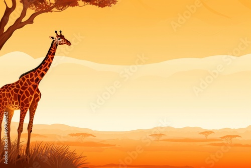 Majestic Giraffe african savanna tree. Nature park. Generate Ai