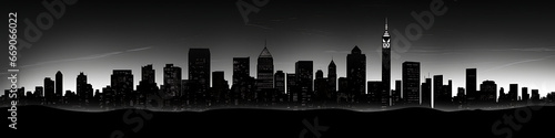 A black and white vector of a city skyline that can be used as a wallpaper 