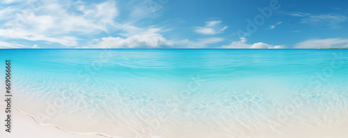 Pristine tropical beach with white sands and turquoise waters. Copy space