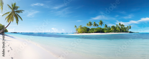 Pristine tropical beach with white sands and turquoise waters. Copy space