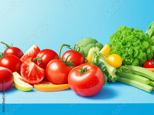 Top view of organic vegetables with fresh ingredents for healthy meals