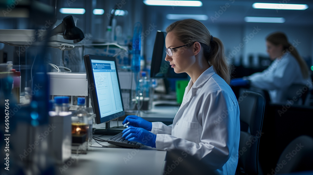 A researcher is concentrating on an experiment in the lab