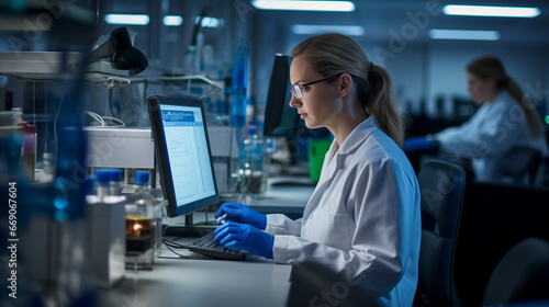 A researcher is concentrating on an experiment in the lab