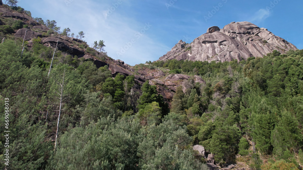 High Mountains with Blue Sky and White Clouds in the Background. Natural Park of Gerês, Portugal