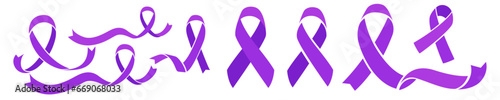 Purple awareness realistic ribbon isolated on white background