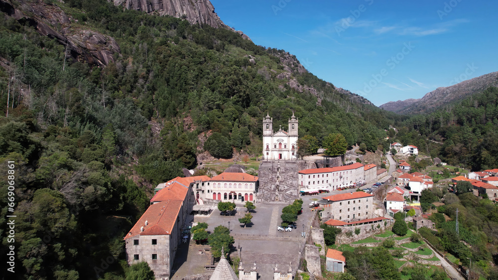 Aerial Photography of Sanctuary of Senhora da Peneda, Gavieira. Natural Park of Gerês in Portugal.