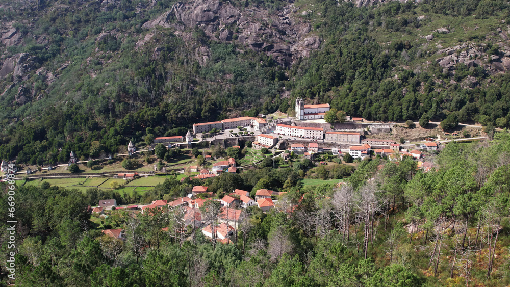 Aerial Photography of Senhora da Peneda Village, Gavieira. Natural Park of Gerês, Portugal.