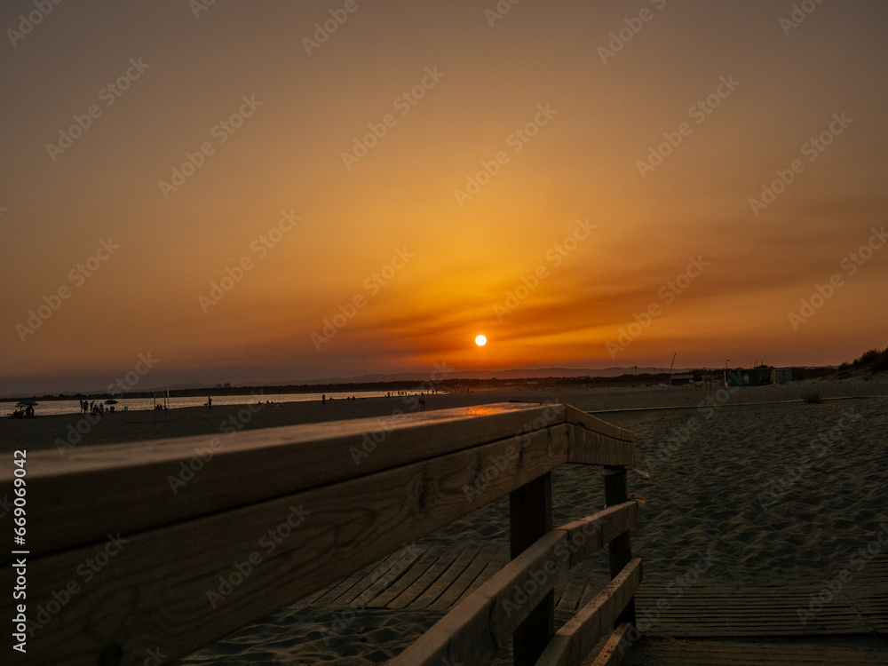 Isla Canela beach, in Huelva, Spain, at sunset.