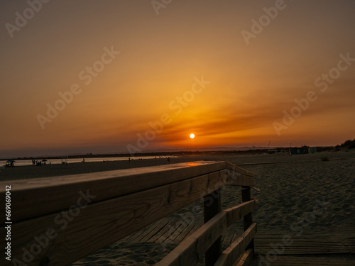 Isla Canela beach  in Huelva  Spain  at sunset.