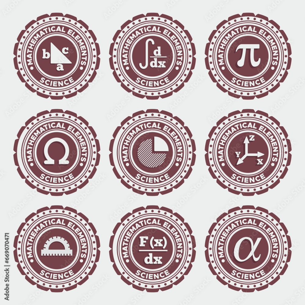 Obraz premium A set of badges. Mathematical theme. Isolated on white background. Vector illustration.