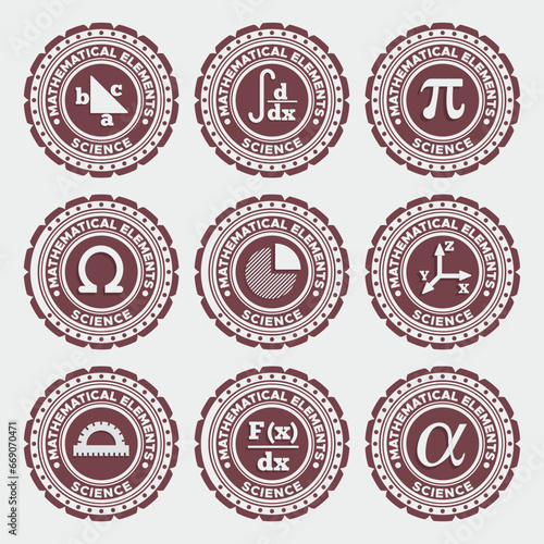 A set of badges. Mathematical theme. Isolated on white background. Vector illustration.