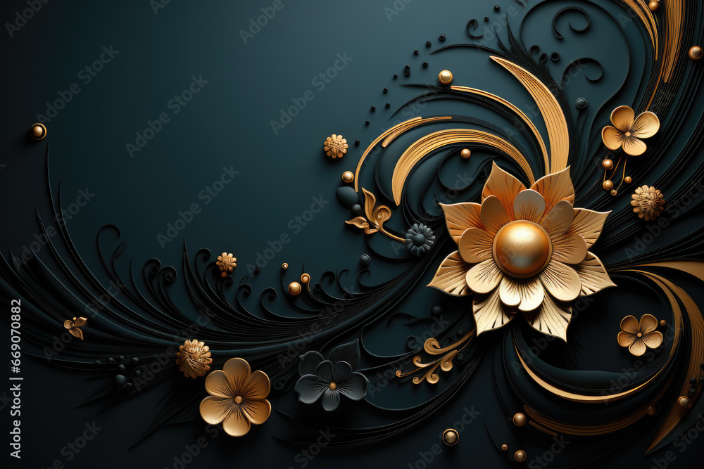 abstract gold floral pattern background, generative ai abstract gold floral pattern background, generative ai