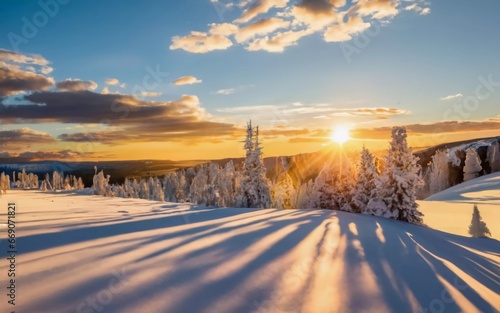 Winter's Magic Unveiled: Explore the Enchanting Beauty of a Sunlit Snowy Wonderland!