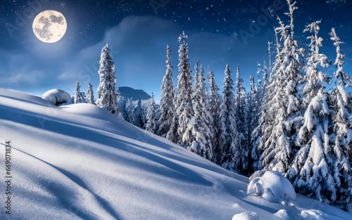 Winter's Enchantment: Discover the Secrets of a Starlit Snowscape Under the Moon's Embrace!