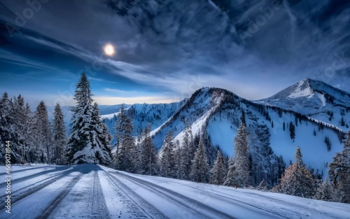 Winter's Enchantment: Discover the Secrets of a Starlit Snowscape Under the Moon's Embrace!