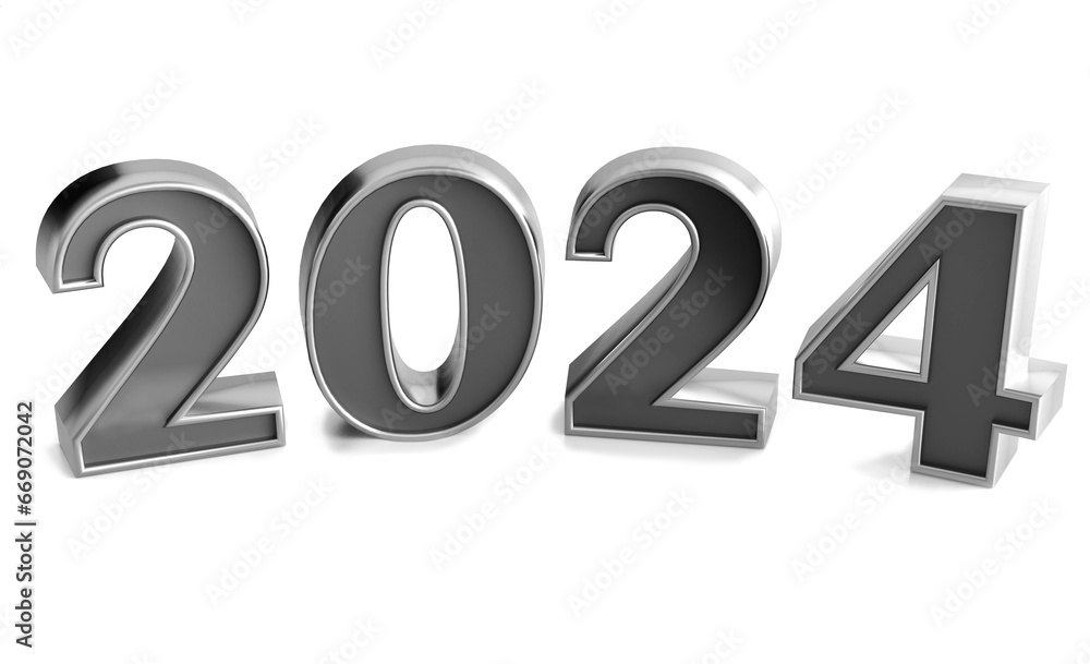 3D PNG image of a metallic color number with a red glow depicting the coming new year 2024. 3D PNG image of a metallic color number with a red glow depicting the coming new year 2024.