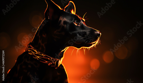 Backlit dog silhouette. AI generative