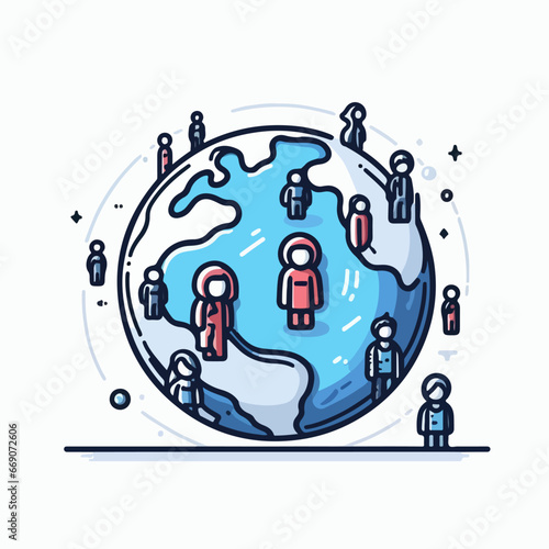 Globalization concept on the background of the earth in cartoon style. Logo of the international association.