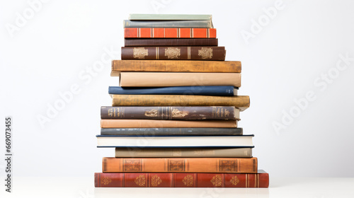 A Stack Of Hardcover Books On White Background
