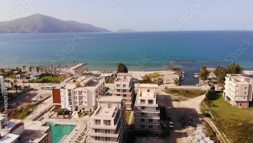 Aerial shooting in radhime. Mountains and sea photo