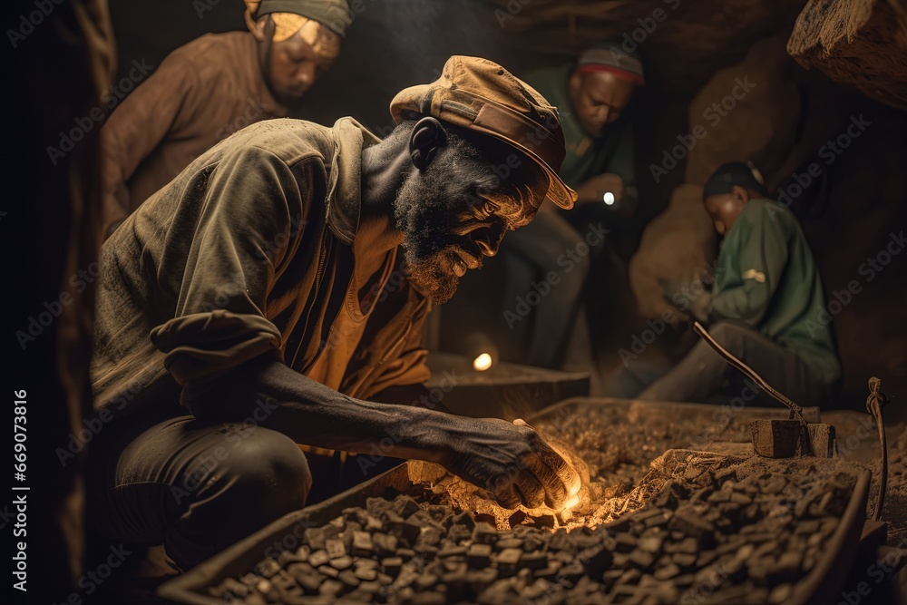 People mine gold in the mines. Miners searching for gold