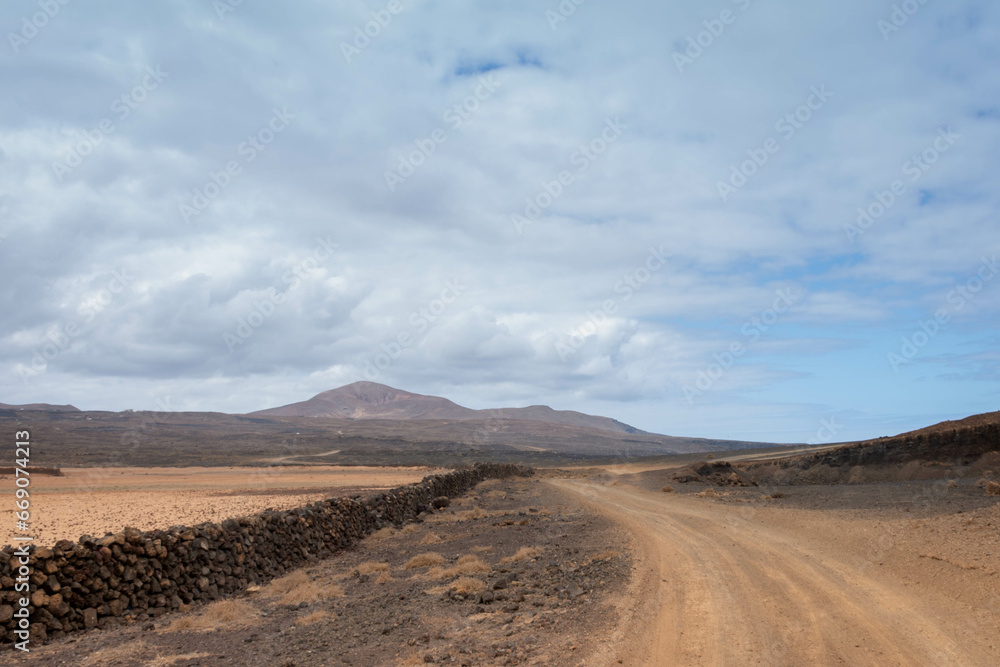 Road in the desert of Lanzarote Canary Islands