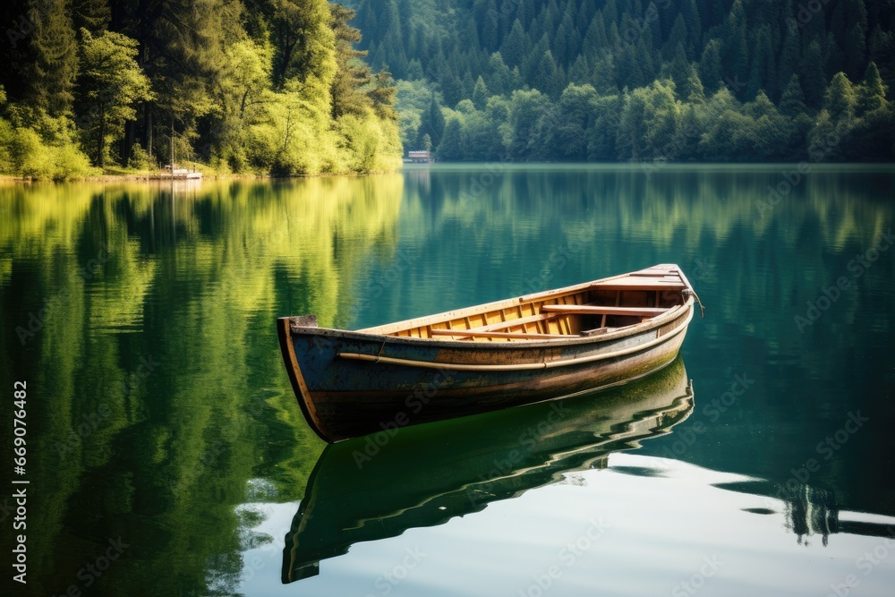 A boat at tranquil lake A boat at tranquil lake