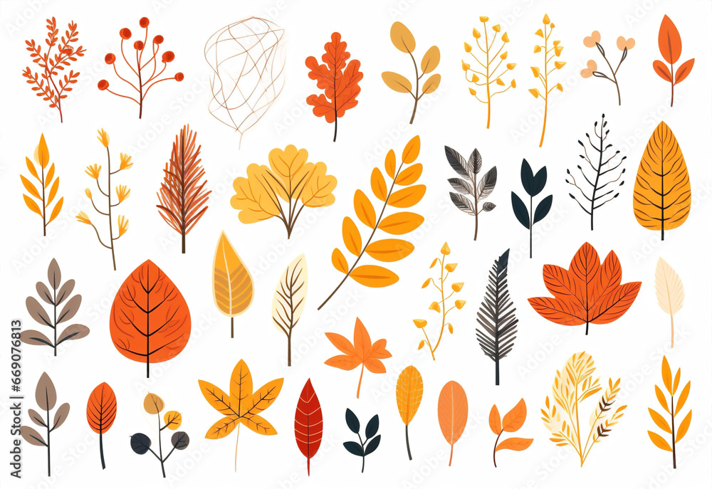 Obraz premium Leaf autumn background set plant nature design pattern graphic illustration art print abstract decorative