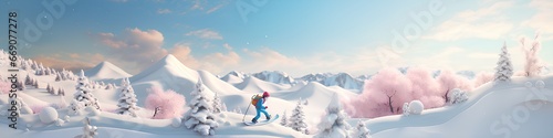 雪山とスノーボード（3D）ジオラマ　横長 photo