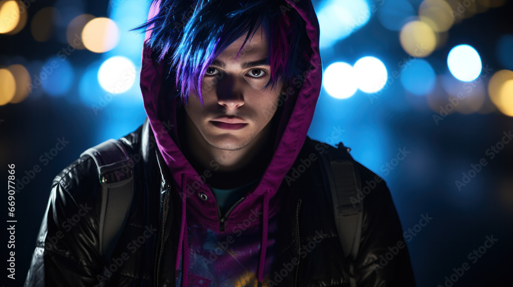 Close-Up of emo Punk Boy with Brightly Colored Hair Close-Up of emo Punk Boy with Brightly Colored Hair