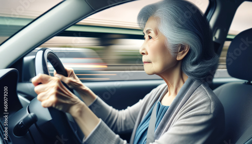 車を運転する日本の高齢者女性 photo