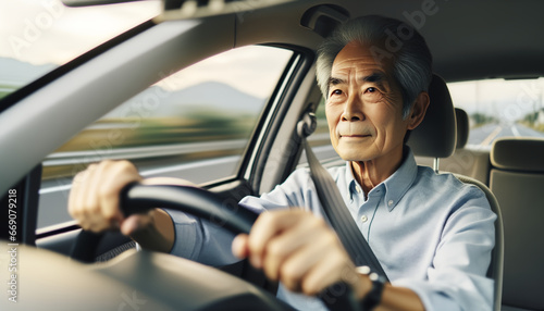 日本の高齢男性ドライバーが自信を持って車を運転 © Shuichi Matsumoto