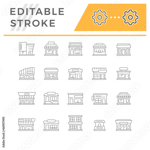 Set line icons of shop building