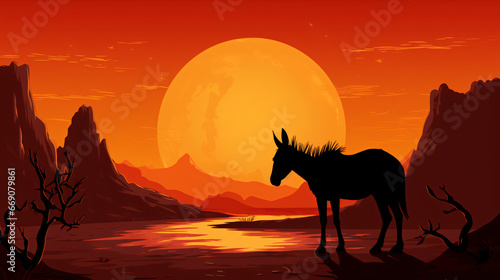 Illustration of a silhouette of a donkey © franklin