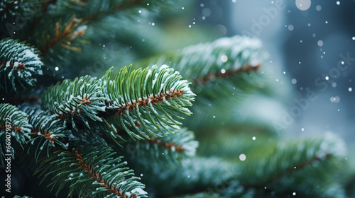 Bright New Year decorations on the Christmas tree, festive background, beautiful card.