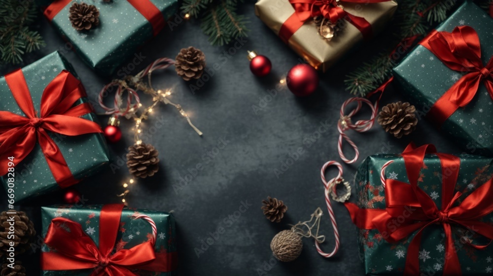 Christmas background with christmas gifts decoration