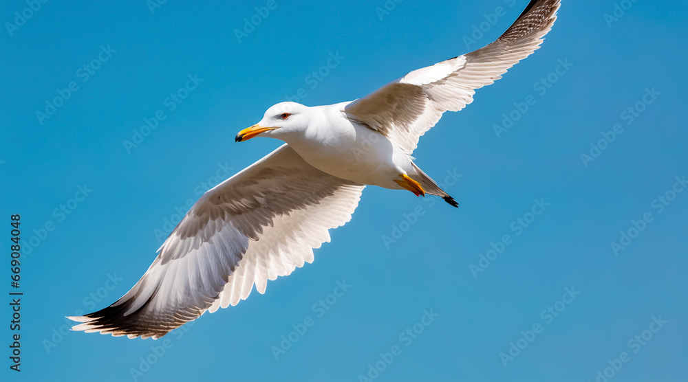 Seagull flying against the sky. Bird in flight. Generative AI Seagull flying against the sky. Bird in flight. Generative AI