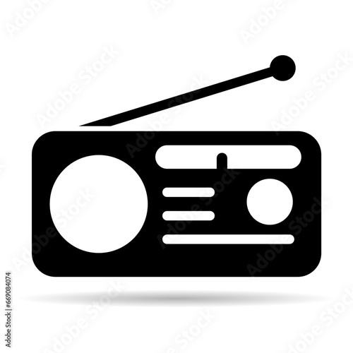 Retro radio station icon shadow, flat isolated music sound media button, web vector illustration