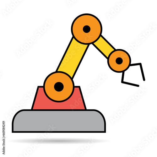 Mechanical robot arm machine shadow icon, technology hydraulic robotic hand, vector illustration