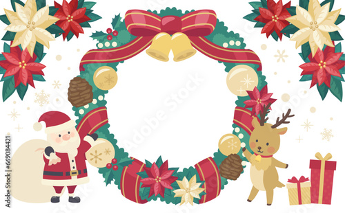 クリスマスリースのイラスト_横3