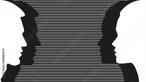 male and female faces silhouette staring at each other poster. with cool hoizntal lines effect