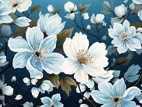 A pale blue flower background featuring a white floral flower pattern.