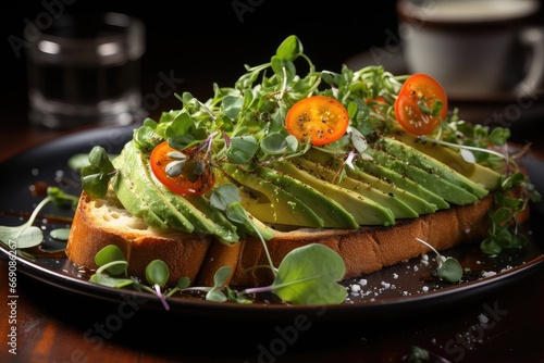 Avocado toasts - bread with avocado slices.