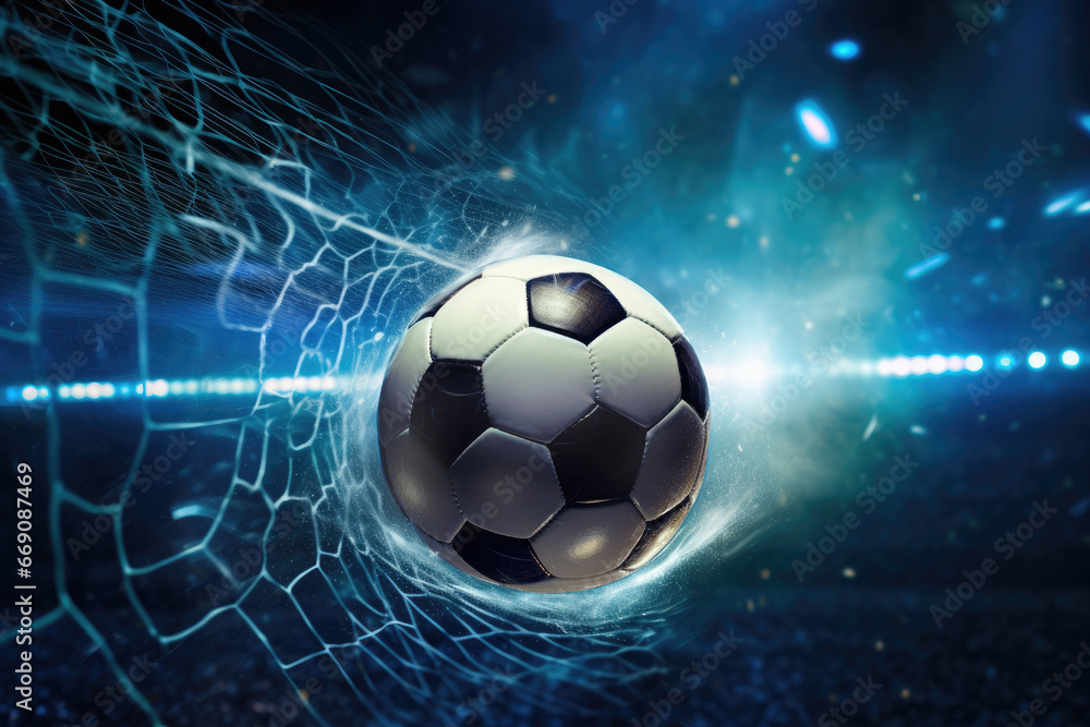 Naklejka premium Football in Goal with blure backgrounf